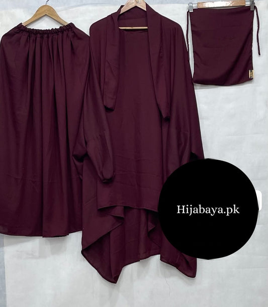 premium Maroon 3-Piece Jilbab Set