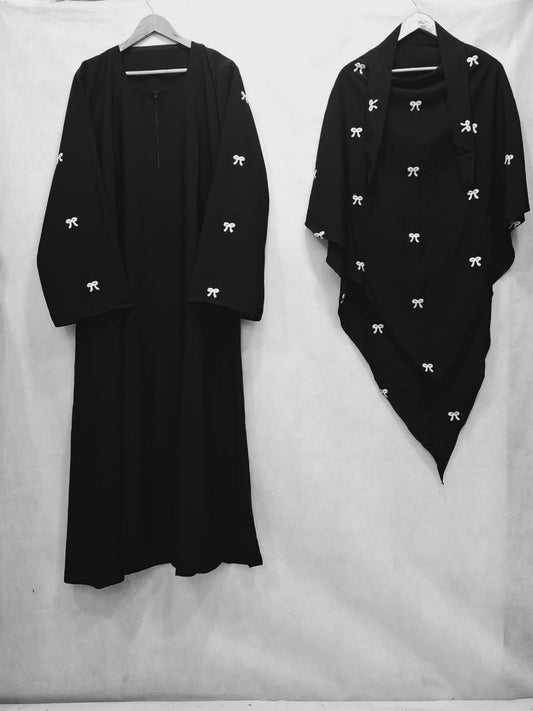 Bow Khimar + Abaya Set Black ( Top Trendy )