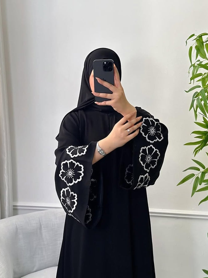 55% OFF !! Black Premium Floral Abaya