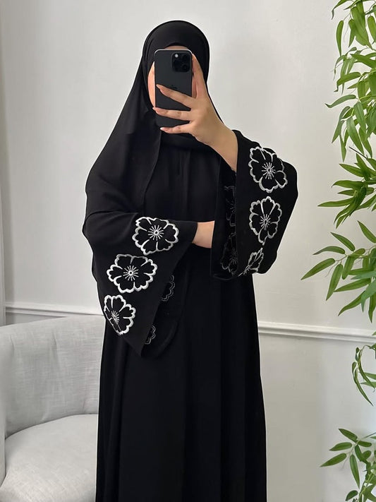 55% OFF !! Black Premium Floral Abaya