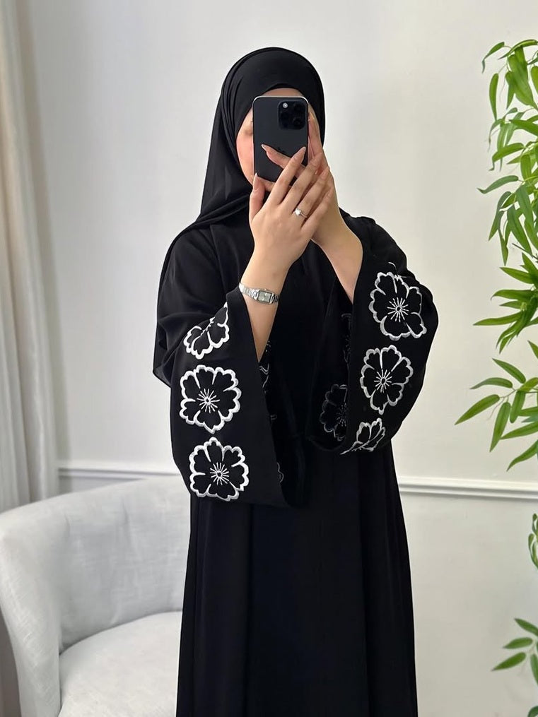 55% OFF !! Black Premium Floral Abaya