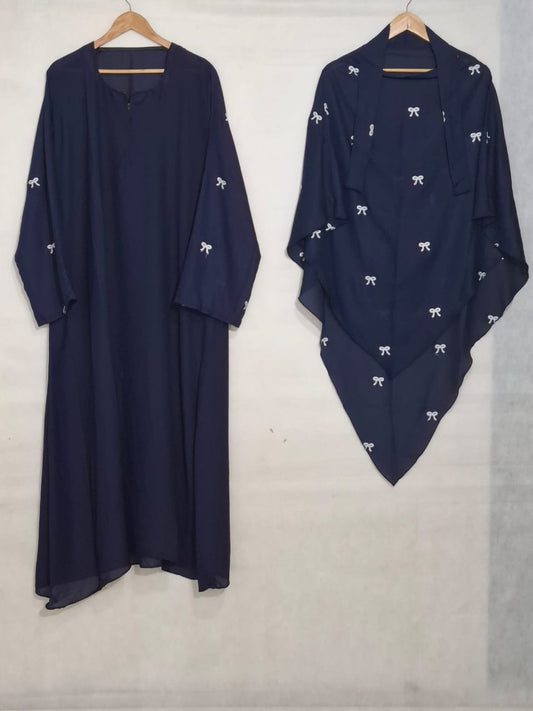 Bow Khimar + Abaya Set Navy Blue ( Top Trendy )