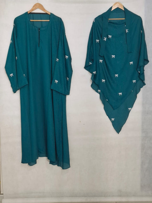 Bow Khimar + Abaya Set Green ( Top Trendy )