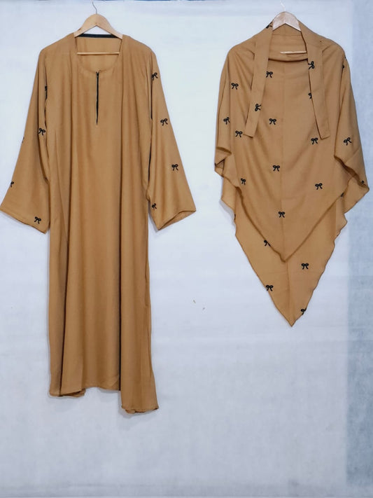 Bow Khimar + Abaya Set Mustard ( Top Trendy )