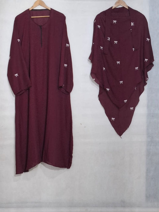 Bow Khimar + Abaya Set Maroon ( Top Trendy )
