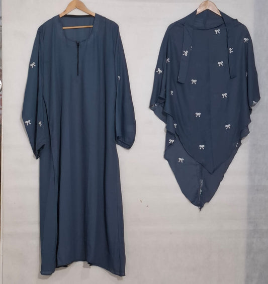 Bow Khimar + Abaya Set Blue ( Top Trendy )