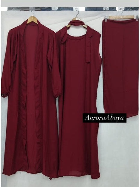 4 pcs Inner Gown abaya with Belt ( Maroon ) 54 Size Medium  FREE SHIPPING NOW