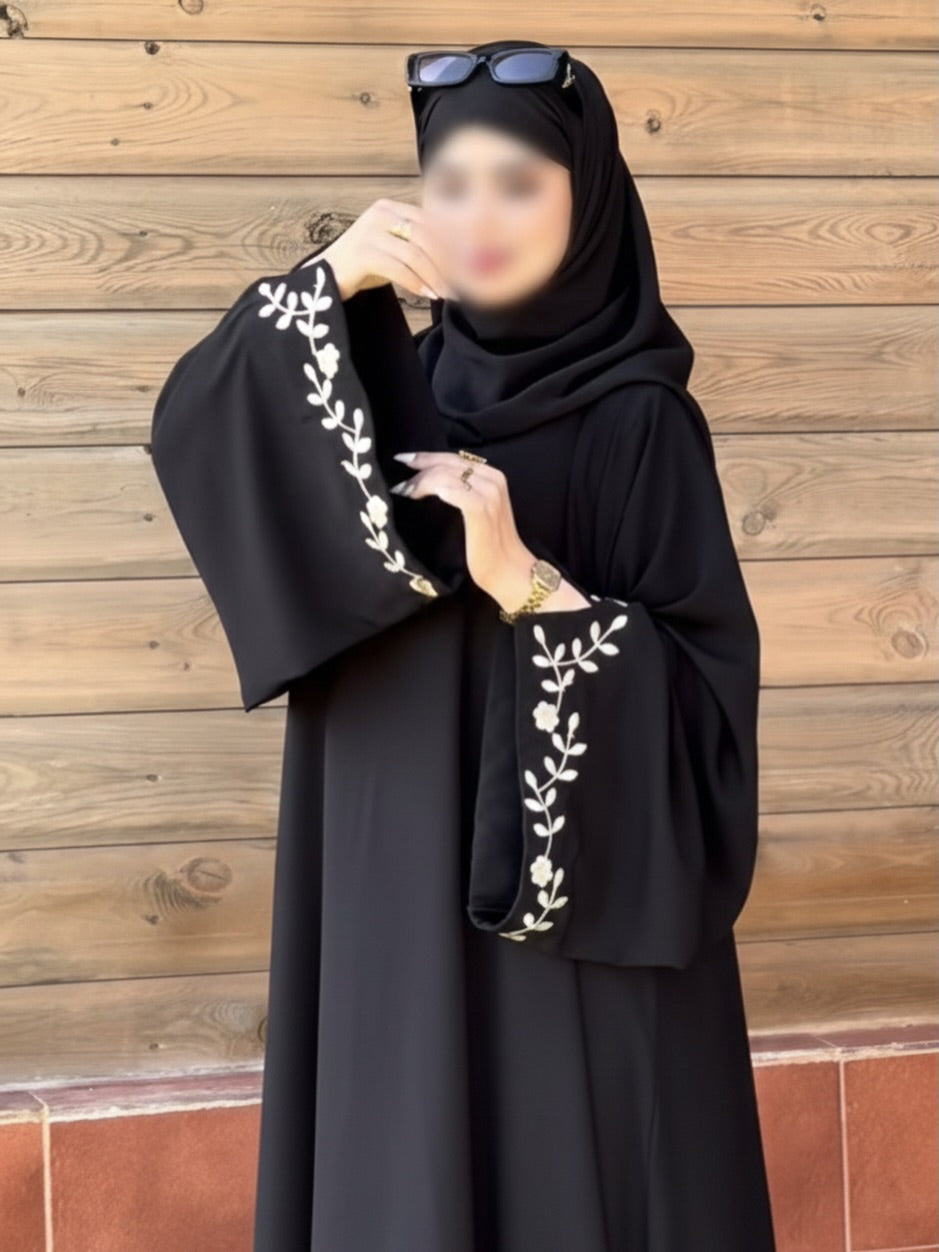 Premium Black Floral Bloom Embroidered Abaya