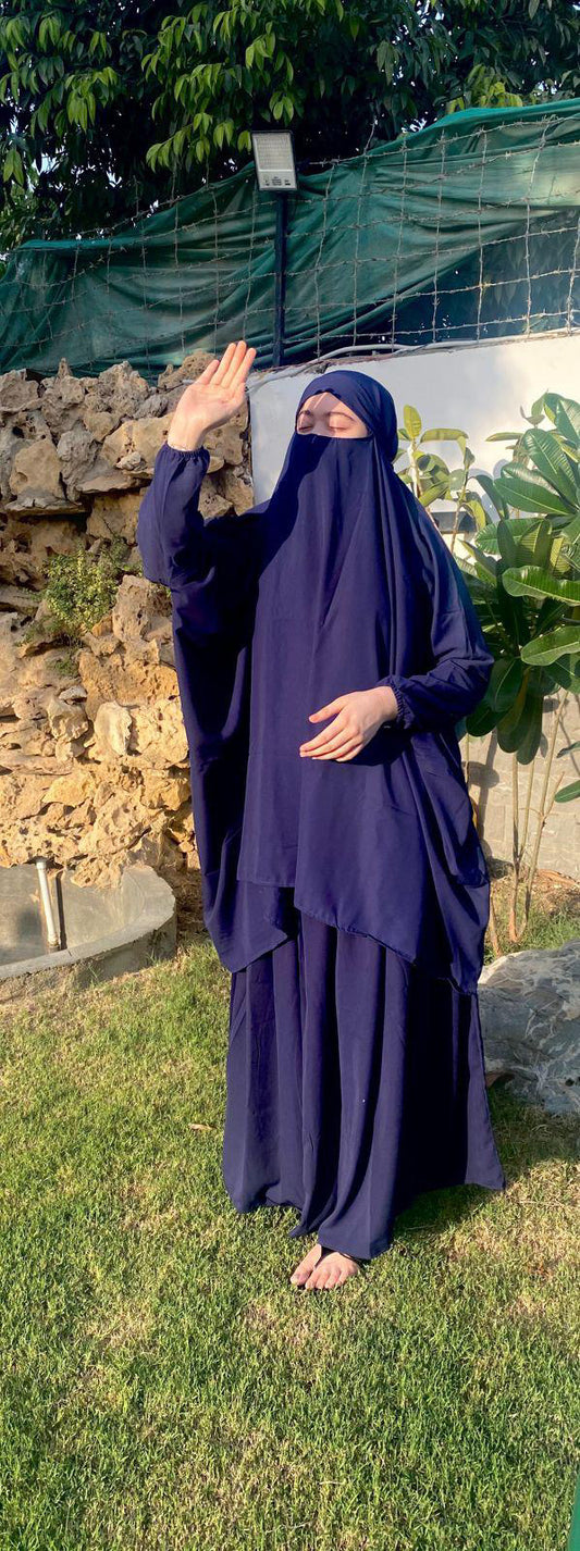 premium Navy Blue 3-Piece Jilbab Set