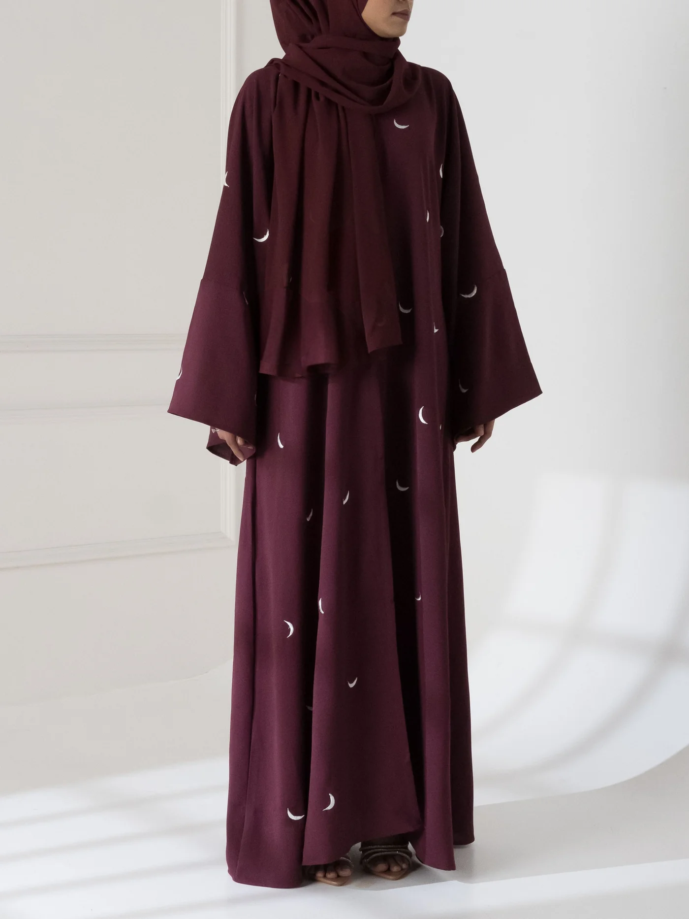 60% OFF Front Open Style Embroidered ‘Hilal’ Abaya( High Quality Zoom Nida )